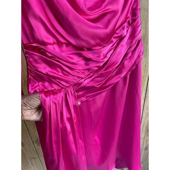 EACH X OTHER   Satin One-shoulder Asymmetric A-line Dress In Pink - Picture 6 of 8